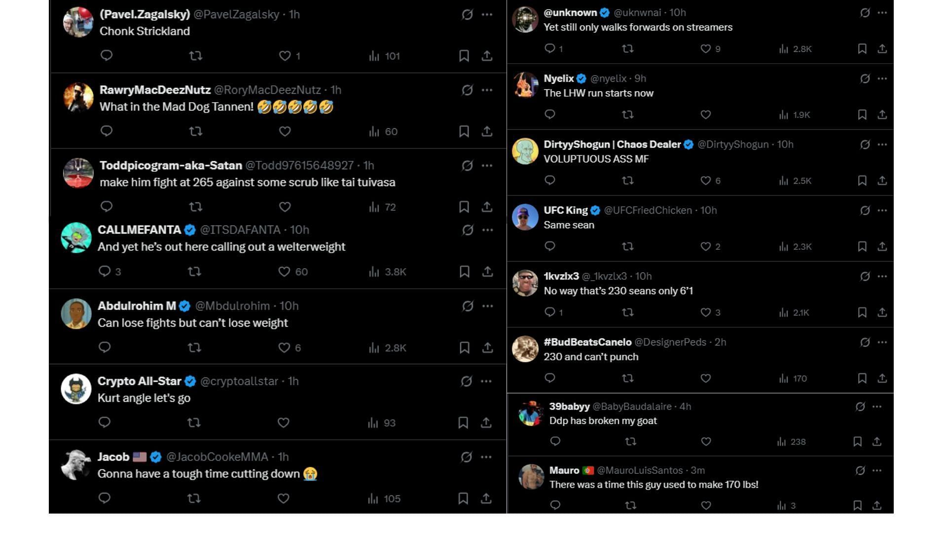 Fans react to Sean Strickland's weight